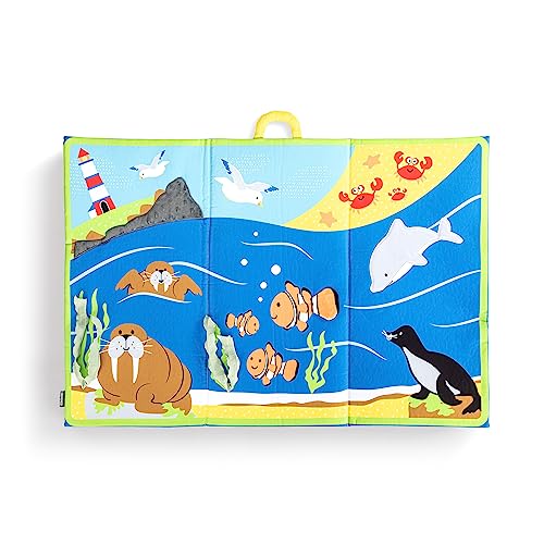 DEMDACO Love to Play Ocean Friends Blue 34 x 23.5 Polyester Squeaker Mirror Sensory Folding Travel Playmat