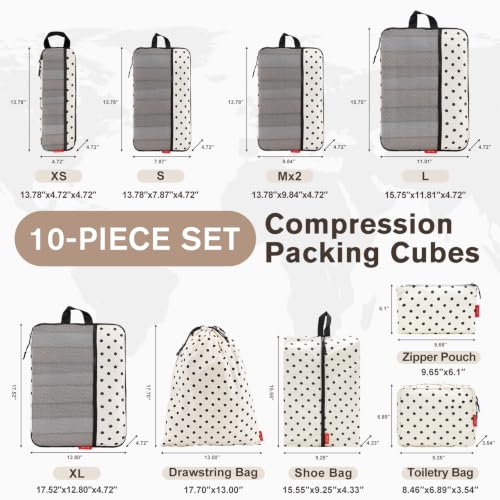 U+U 10 Set Compression Packing Cubes, Travel Organizers (Polka Dot) by U+U - Used condition - Image 3
