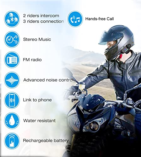 FreedConn TCOM-VB Motorcycle Helmet Bluetooth Intercom Headset Communication Systems Kit, for 2 or 3 Riders, FM Radio/Mobile phone/MP3/GPS Connective/Range 800m / Handsfree (1 Set) - Thumbnail 2