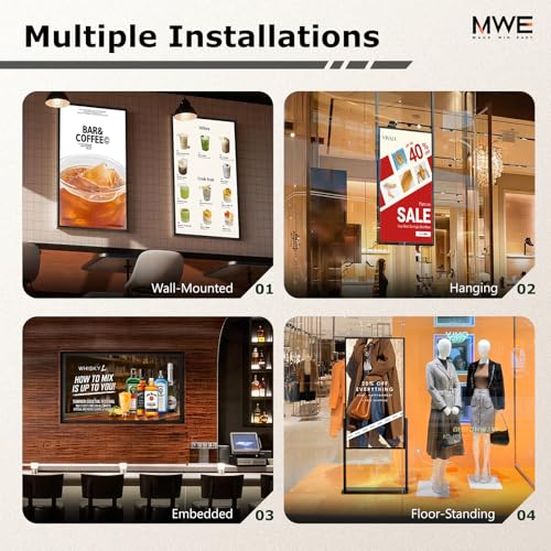 Image of MWE 21.5 inch Wall Mount Digital Signage, FHD Touchscreen Monitor Android 14, Multi-Touch Screen Smart Split, Commercial Advertising Display, Time Switch, CMS Management, HD-MI / USB / WiFi / for Windows