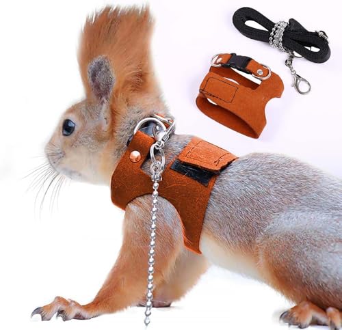 Image of 3PC Bearded Dragon Harness Leash Set Adjustable Soft Suede Leather Vest Harness with Traction Rope Outdoor Walking Escape-Proof for Reptile Lizard Squirrel Ferret (Brown)