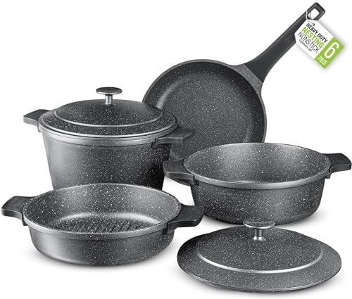 Granitestone 12 Pc Pots and Pans Set Non Stick, Nesting Dutch Oven Pots Set with Lid + Removeable Silicone Handles, Induction Cookware Sets for Kitchen, Dishwasher and Oven Safe
