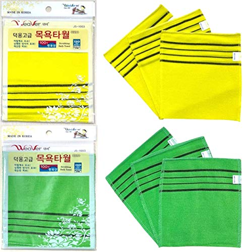 DAE YOUNG Genuine Advanced Korean Italy Towel, Asian Exfoliating Bath Washcloth, Color (Green 3pcs, Yellow 3pcs) 6pcs DAE YOUNG Genuine Advanced Korean Italy Towel, Asian Exfoliating Bath Washcloth, Color (Green 3pcs, Yellow 3pcs) 6pcs