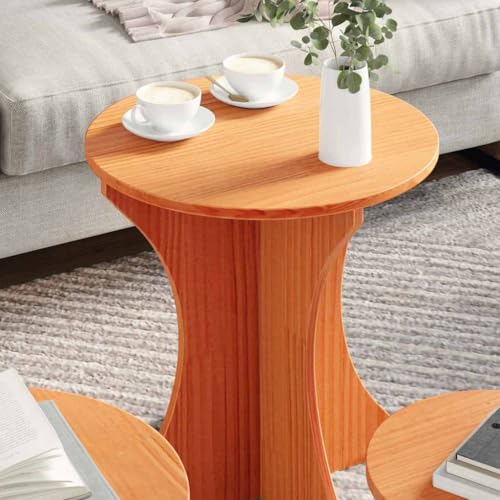 Table basse gigogne 3 pièces bois massif pin brun ciré ensemble salon séjour