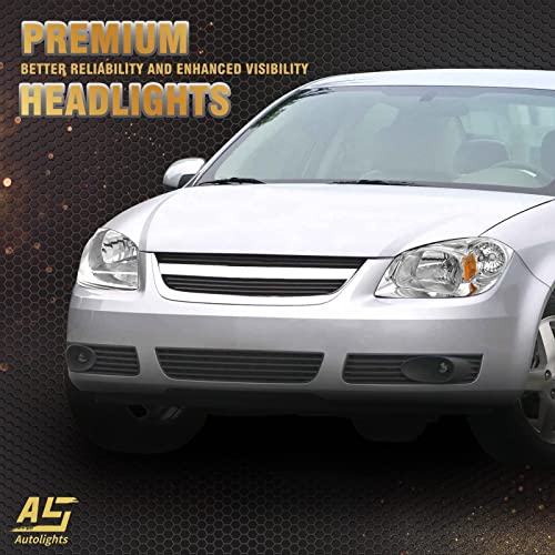 As Autolights 2005 2006 2007 2008 2009 2010 Chevy Cobalt Headlight Assembly Replacement For 05-10 Chevy Cobalt/05-06 Pontiac Pursuit/07 08 09 Pontiac G5 Chrome Housing Amber Reflector Clear Lens Pair #TOP7