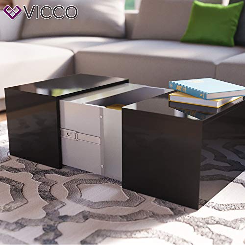 Vicco LED Couchtisch Dandy Hochglanz Sofatisch Kaffeetisch Beistelltisch (Schwarz Hochglanz) – Bild 7