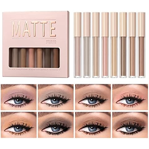 Prreal Matte Eyeshadow Set, 8 Colors Liquid Eye Shadow Smooth Cream Matte Eyeshadow Nude, Lightweight High Pigmented Velvet Eye Shadow, Neutral Naked Long Lasting Waterproof Creamy Eye Makeup Cover