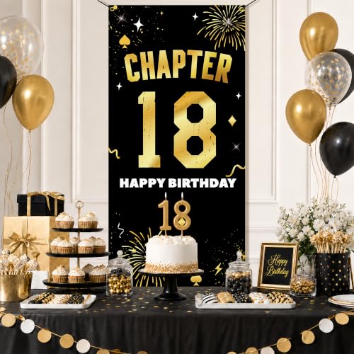 18th Birthday Decorations, Black Gold Chapter 18 Backdrop Banner by HTDZZI - Used condition - Image 3