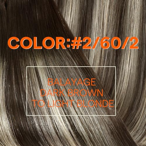 Image of Full Shine 24 Inch Weft Hair Extensions 105G Remy Soft Straight Long Hair | Color 2 /60 /2 Dark Brown To Platinum Blonde Mix, Soft Straight Hair, Long Hair Styling, Travel Looks, Party Wear
