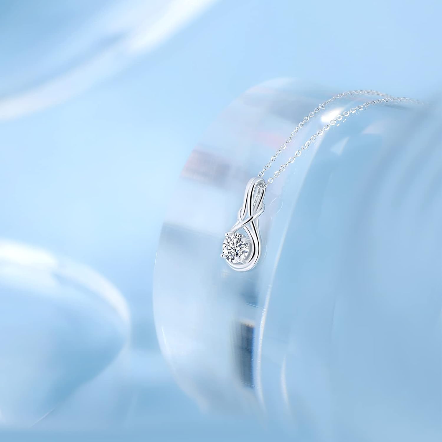 Sterling Silver Moissanite Pendant Necklace:1 Carat Round Cut Moissanite Solitaire Diamond Necklace with White Gold Plated Chain - Trendy Infinity Knot Gem Jewelry for Women - Image 4