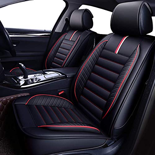 Oasis Auto Car Seat Covers Accessories 2 Piece Front Premium Nappa Leather Cushion Protector Universal Fit For Most Cars Suv Pick-Up Truck, Automotive Vehicle Auto Interior Décor (Os-001 Black&Red) #TOP1