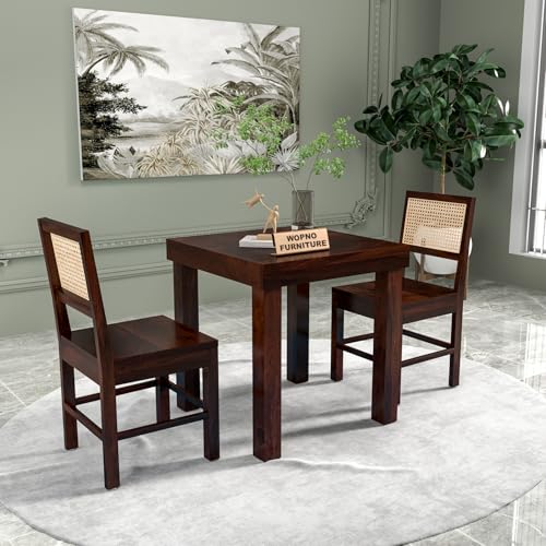 Image of Solid Sheesham Wood 2 Seater Dining Table Set with Chairs for Dining Room | Living Room | Home & Office | Hotels Restaurant & Cafe (2 Seater, Walnut Finish)