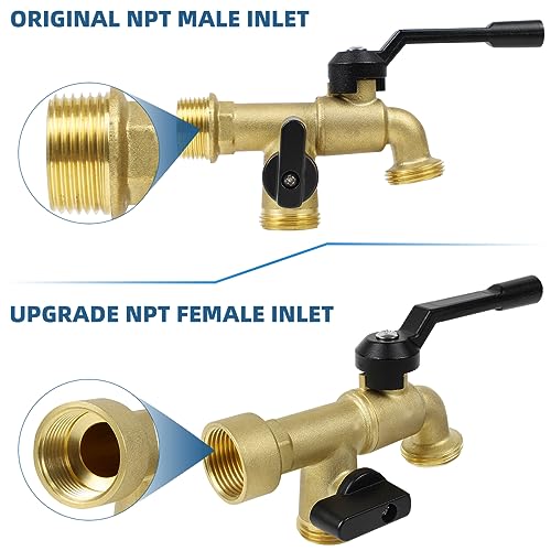 Double Outdoor Faucet, Outside Tap Garden Water Faucet Wall Mounted 3/4 inch NPT Female Inlet & Two Outlets, Frost-proof Brass Outside Spigot for Home Balcony Hose Connector (Copper 3/4" Female Inlet) - Image 3