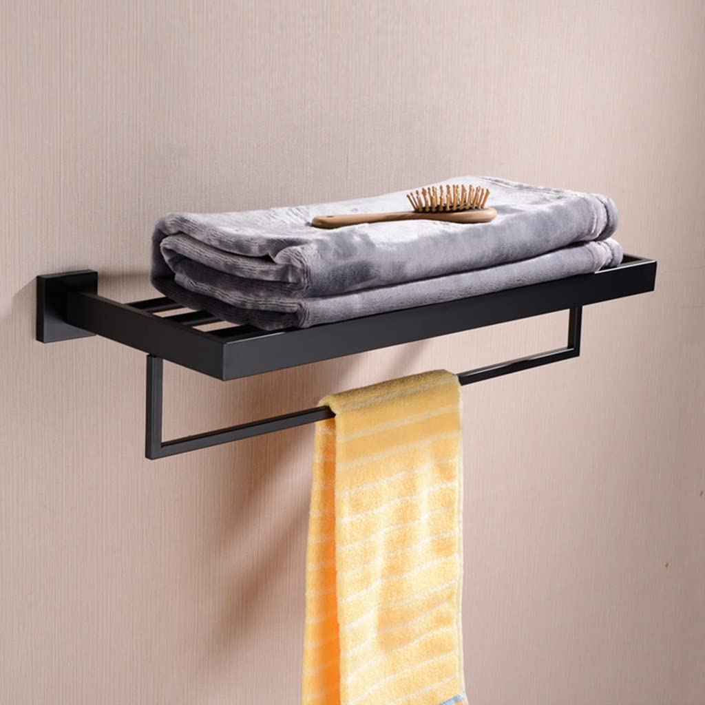 Toallero de baño negro de barra y estante para pared JCAKES