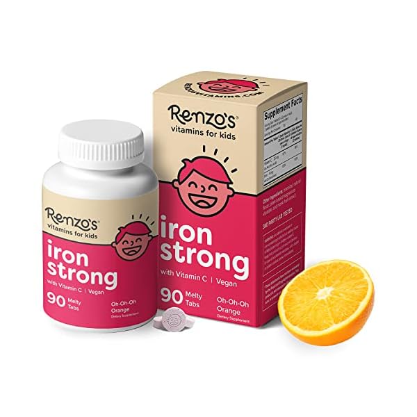 Renzo's Iron Supplements for Kids, Dissolvable Vegan Iron Supplement for Children, Sugar Free Iron Supplements for Kids…