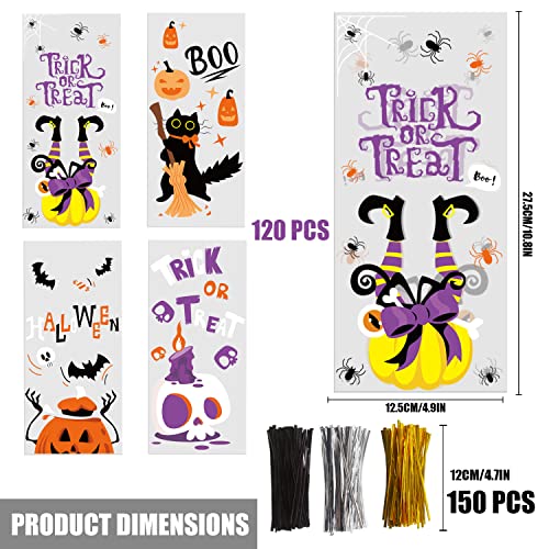FOIMAS Halloween Cellophane Treat Bags, 120pcs Cello Candy Bags With Twisted Ties for Trick Or Treat Party Favor Supply, Purple