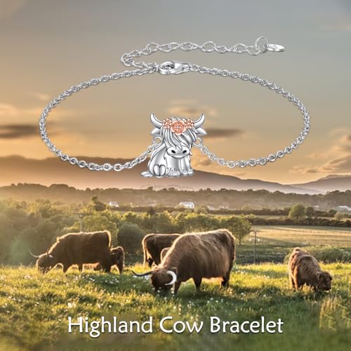 AOBOCO Highland Cow Gifts 925 Sterling Silver Scotland Pendant Highland Cow Necklace Earrings Bracelet Jewelry Birthday Christmas for Her Women Mum Animal Cow Lover2