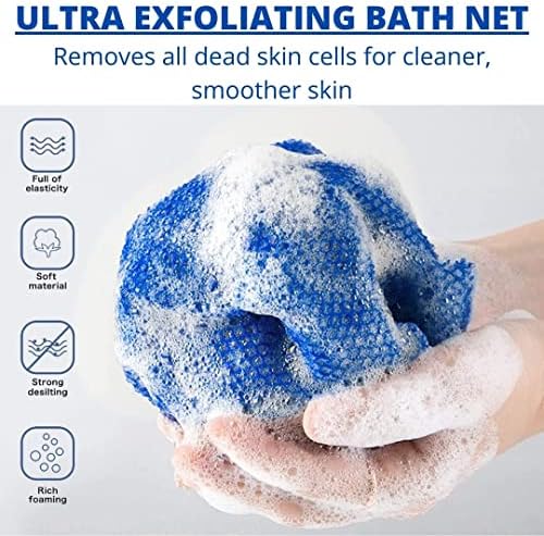 Exfoliating Bath Net - African Shower Sponge - Reusable - Extra Long Body & Back Scrubber (Black)