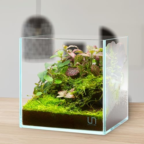 Image of Ultum Nature Systems Ultra Clear Rimless Aquarium - Low Iron Glass Fish Tank with 45 Mitered Edges, 5mm-12mm Thick, Leveling Mat Included (25C, Cube, 4 Gallon)