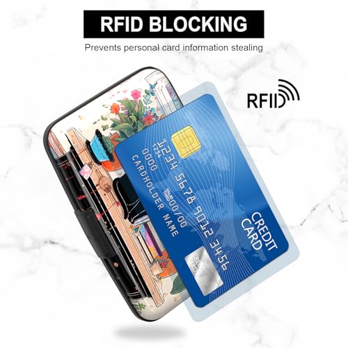 Image of Credit Card Holder, Mini Aluminum Card Wallet RFID Blocking Slim Metal Hard Card Case for Women Men, Cat on Closet