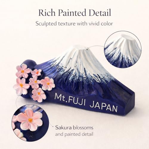 Imán de nevera Monte Fuji con flor de cerezo en resina 3D miniatura 4
