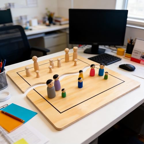 Hunmor Systembrett Aufstellung Set, Familienbrett Beziehungsbrett aus Holz für Coaching Familienaufstellung Systemisches Coaching Supervision Moderation, 44 Teile