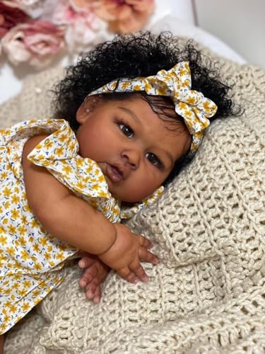 Muñeca Reborn bebé negra de silicona realista 24 pulgadas miniatura 2