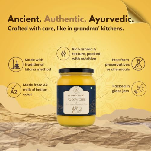 Image of Earthen Story A2 Ghee from Cow 100ml | Lab Tested for 250+ Pesticides | Traditional Bilona Method from Curd | Pure Vedic A2 Cow Ghee in Glass Jar | NPOP Certified Organic