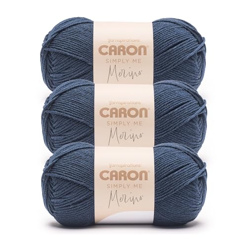 Image of Caron Simply Me Merino Soft Yarn for Crocheting, Deep Water Heather, 3-Pack | #3 Light DK Yarn, 50% Merino Wool & 50% Acrylic, Soft Yarn for Crocheting, Knitting & DIY Crafts, 215yd, 100g /3.5oz per skein