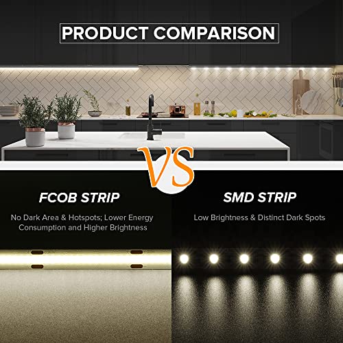 Image of USB LED Light Strip 6.56FT, 5 Volt USB Powered Dimmable COB LED Tape Lights, 4000K Natural White 8mm High Density Flexible Strips CRI90+ for TV Backlight Under Cabinet Lighting Bedroom Kitchen