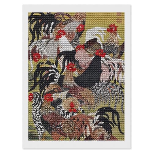 ダイヤモンドアート 伊藤若冲 群鶏図 ダイヤモンド絵画 5D ダイヤモンド塗装 DIY モザイクアート おしゃれ 全面貼り付 刺繍アート ビーズ絵 ダイヤモンド塗装 芸術品 ホーム装飾 ビーズ絵画 手作り 防水誕生日 お祝い プレゼント 12"x16" y