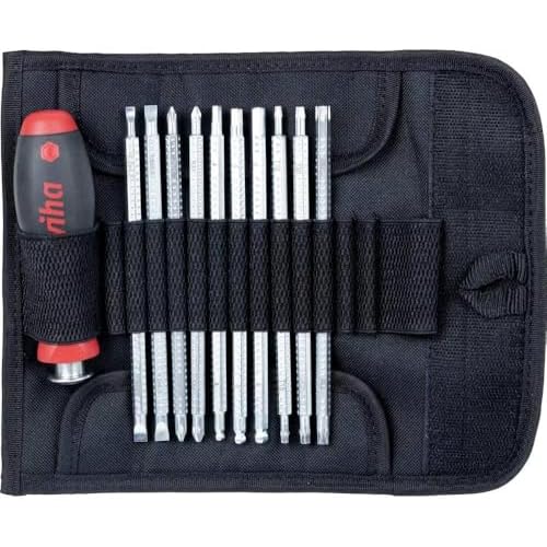 Wiha Schraubendreher mit Wechselklingen Set SYSTEM 6 (03591), 11 tlg., mit variabler Klingenlänge und Rolltasche, für tiefliegende Schrauben, Innensechskant/ Phillips/ Pozidriv/ TORX®/ Schlitz