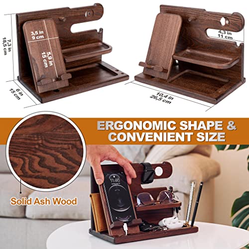 Teslyar Wood Phone Docking Station Ash Key Holder Wallet Stand Watch Organizer Men Husband Wife Anniversary Dad Birthday Nightstand Purse Father Graduation Male Travel Idea Gadgets #TOP3