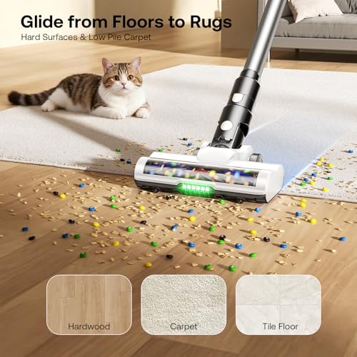 Image of Trucozie Cordless Vacuum Cleaner, Self-Standing Lightweight Stick Vacuum with 50 mins Runtime, Powerful Suction, Anti-Tangle Wireless Vacuum for Home, Hardwood Floor, Carpet, Pet Hair, White