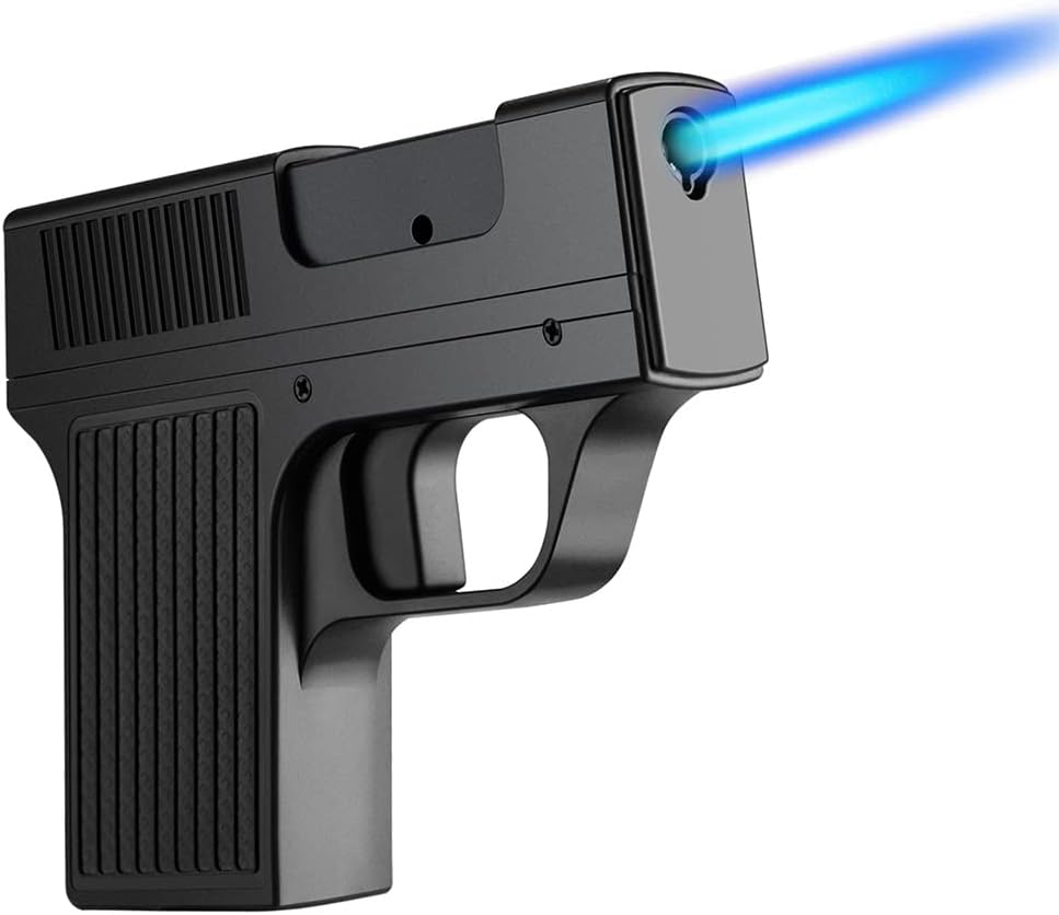 Torch Jet Lighter Gun Shape, Unique Lighter Butane Fuel Refill, Windproof Cool Pipe Lighter, Funny Gift for Men Christmas (Gas Not Included) (Color: Black, Size: 1pc)