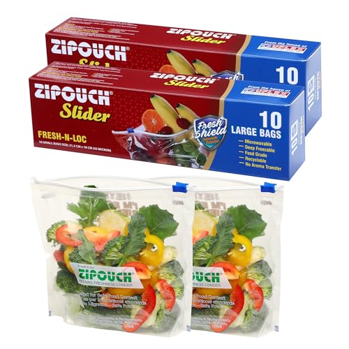 Image of Zip Lock Bag with Slider | Pack of 2 (Large 20 Bags, 30x35 cm) | Ziplock Bag for Fridge Storage & Travel Packing | Freezer & Microwave Safe Zipper Pouch for Food, Vegetables & Kitchen