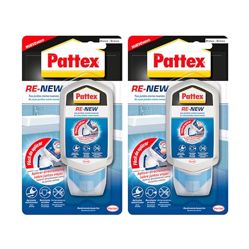 Pattex Baño Sano RE-NEW, silicona blanca para unas juntas limpias en sencillos pasos, silicona resistente al moho rápida, sellador de juntas de cocina y baño, 1x80 ml (Paquete de 2)