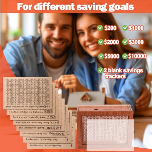 AIERSA 10k Smash Box for Money, 10k Savings Challenge Box, Cash Vault Wooden Money Saving Box for 10000 5000 3000 2000 1000 500 Money Saving,Piggy Money Bank for Adult Cash Savings