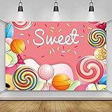 AWERT Polyester 6x3.6ft Sweet Candyland Banner - Colorful Lollipops Backdrop - Candy Land Theme Baby Shower & Dessert Birthday Party Decoration