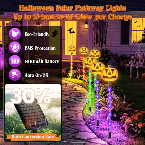 AOUNQ 18.89'' Solar Pumpkin Lights Outdoor Halloween Decorations, 6 Pack - image 4