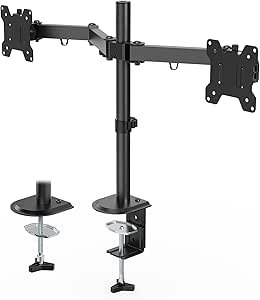 HUANUO Dubbele Monitorsteunen Pasvorm 13-32 LCD/LED scherm, Twin 360 ° Rotatie Hoogteverstelbare Gasveer Arm Stand, 2 Bevestigingsopties, VESA 75/ 100
