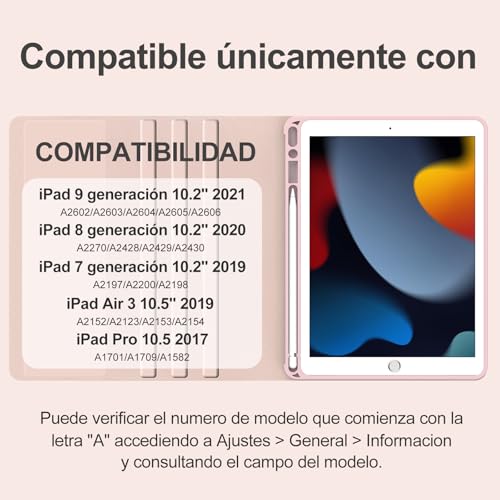 Teclado para iPad 9 Gen y 8 Gen IVEOPPE Español Ñ con Funda Magnética Color Rosa 2