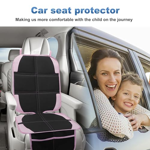 Image of Child Car Seat Protector, 2 Pack with Mesh Pockets & Non-Slip Backing, 600D Durable (Pink, Standard)