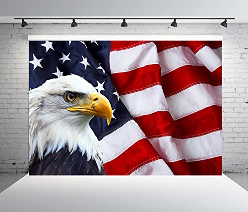 BELECO 7x5ft Fabric American Flag Backdrop Bald Eagle Stars and Stripes US Flag Backdrop Patriotic National Holiday Labor Day Veterans Day Memorial Day Party Decor Supplies Portrait Photoshoot Props