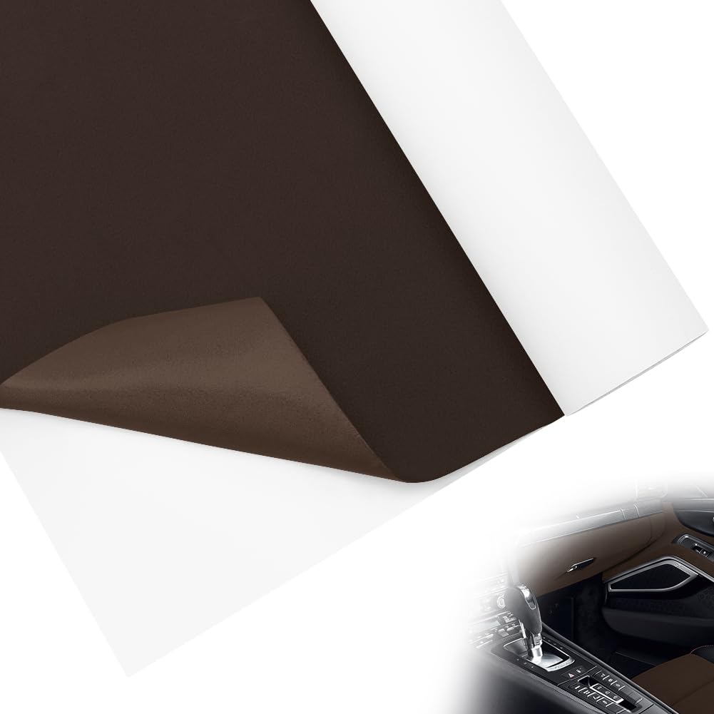 Umllpet Mikrofaserstoff Selbstklebend, Stretch Wildleder Optik Kunstleder Stoff Velours, Selbstklebender Stoff Folie für Cockpit Autoinnenraum, Autositz, Möbel DIY Reparatur (Dunkelbraun, 40x200cm)