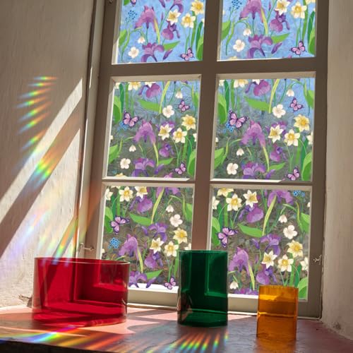 Vinilo decorativo para ventana privacidad flores púrpura miniatura 3