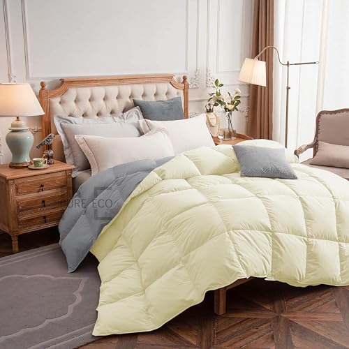 Image of PURE ECO Reversible 300 GSM Comforter Single Size - Luxury & Soft Microfiber 300 GSM Comforter for Winter - Duvet /Blanket Single Size (60 inchX90 inch) - Ivory /Silver Grey Color