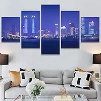 SIGNWIN 5 Panel Canvas Wall Art Modern Art Cityscape Contemporary Expressive Multicolor Photography Places for Home Decorations Ready to Hang - 60