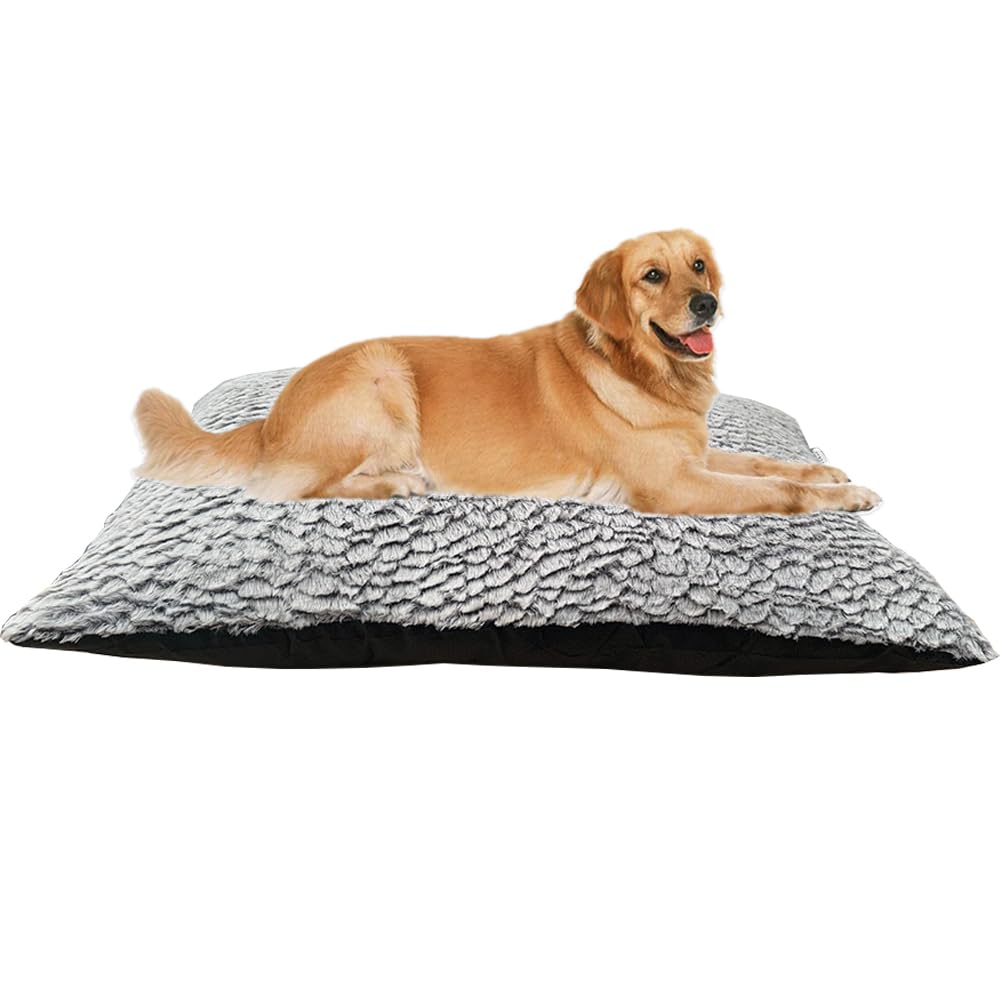 Brillars Orthopedic Dog Bed Mat Fur Fluffy Cover – Egg Crate Foam, Plush Cushion, Non-Slip Bottom, Soft Crate Pad for Small Dogs & Pets, Grey