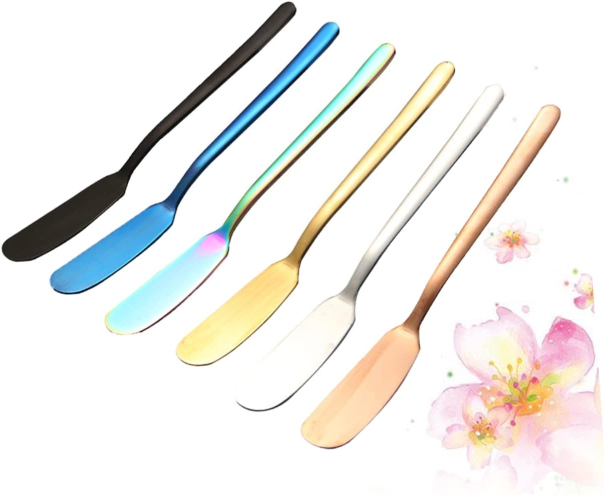 OUNONA 6PCS 304 Stainless Steel Butter Spreader Long Handle Cream Piping Knives for Spreading Butter Jam and Cream with Mirror Polish Finish for Home and Kitchen Use